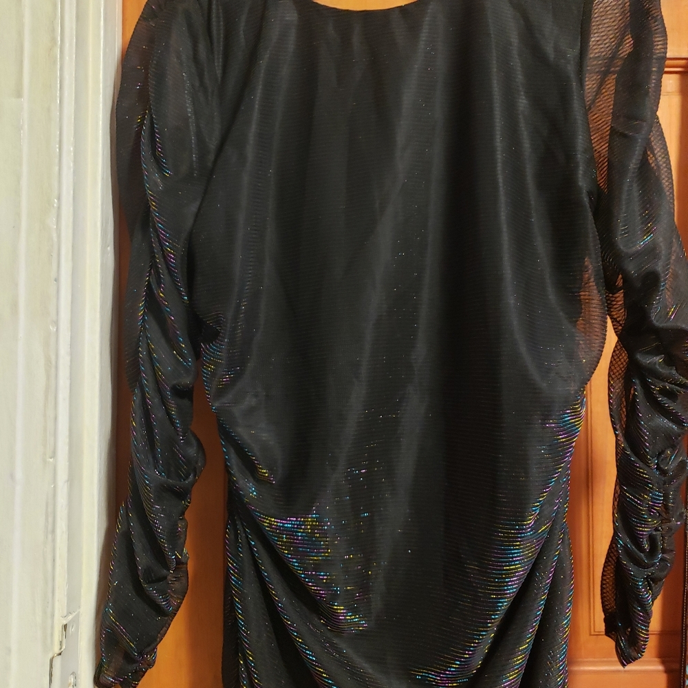 Rachel Roy Iridescent Ruched Black Dress